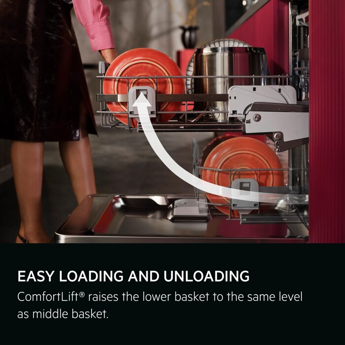 Easy loading and unloading. ComfortLift® raises the lower basket to the same level as the middle basket.