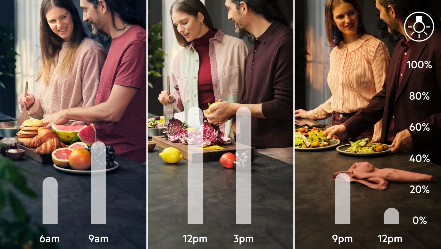 Collage de trois images différentes d'un couple dans une cuisine.
