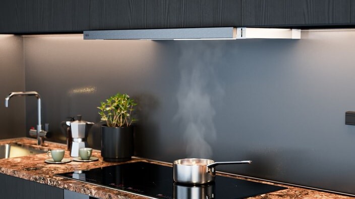 Hotte intégrée dans une cuisine