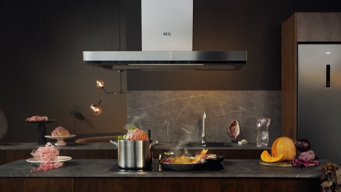 Hotte pour îlot dans une cuisine
