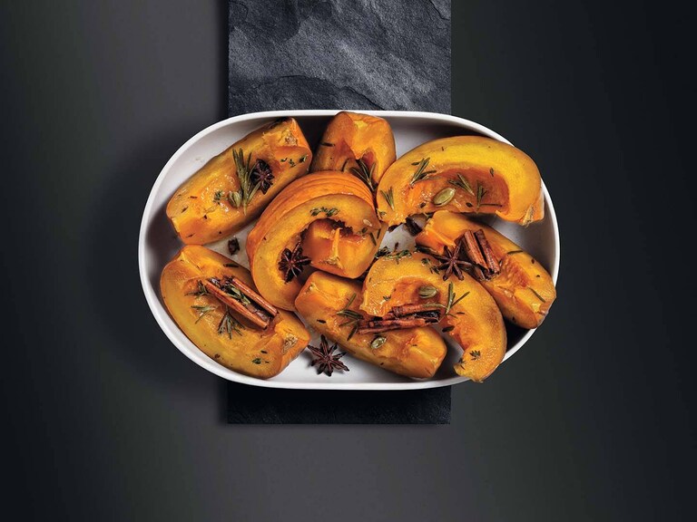 Potiron épicé au miel et à l'huile d'olive