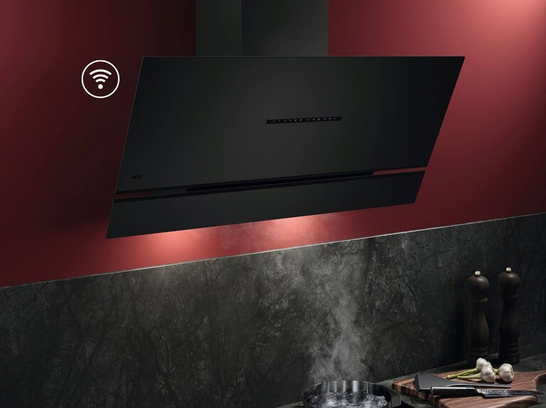 Hotte aspirante avec lumières allumées